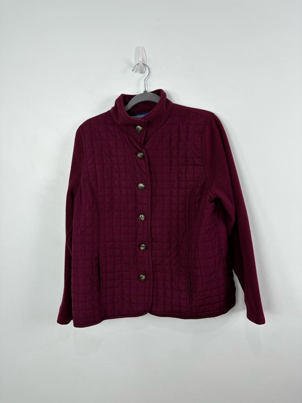 Karen Scott Sport Size Medium Burgundy/Maroon Quilted Front Jacket; Button Front